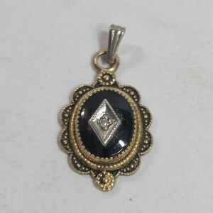 Elegant Black and Gold Pendant 12k gf small onyx no chain